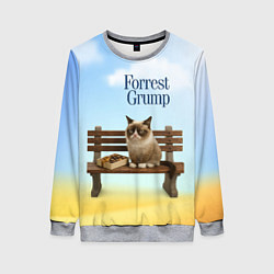 Свитшот женский Пародия Форрест Гамп - кот на скамейке, цвет: 3D-меланж