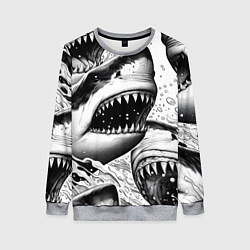 Свитшот женский Белая акула - стая, цвет: 3D-меланж