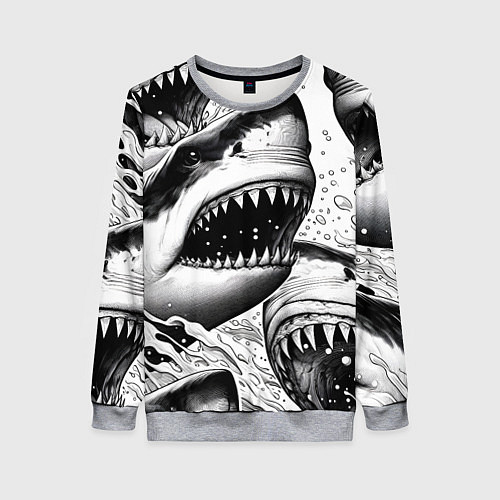Женский свитшот Белая акула - стая / 3D-Меланж – фото 1