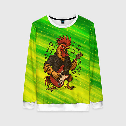 Женский свитшот Петух гитарист / 3D-Белый – фото 1