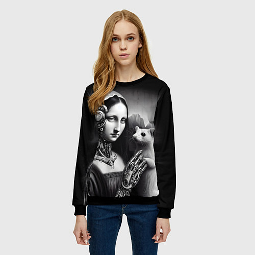 Женский свитшот Cecilia Gallerani - the lady with the ermine cyber / 3D-Черный – фото 3