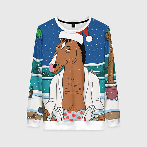 Женский свитшот Новогодний Конь Боджек / 3D-Белый – фото 1