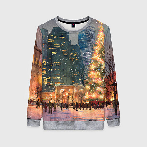 Женский свитшот Москва - сити и новогодняя елка / 3D-Меланж – фото 1