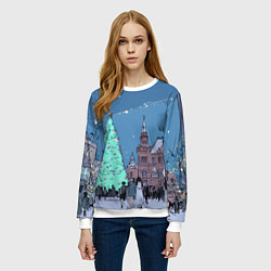 Свитшот женский Новогодняя елка в центре Москвы, цвет: 3D-белый — фото 2