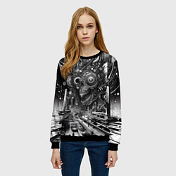 Свитшот женский Cyber urban skull - ai art fantasy, цвет: 3D-черный — фото 2
