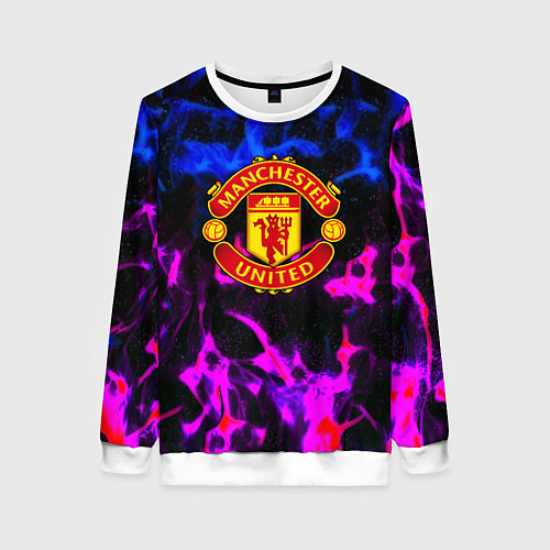 Женский свитшот Манчестер Юнайтед огонь неон / 3D-Белый – фото 1