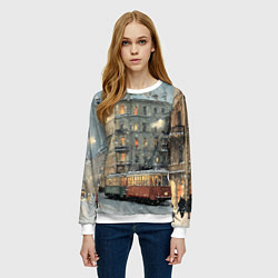 Свитшот женский Трамваи в зимнем Санкт-Петербурге, цвет: 3D-белый — фото 2