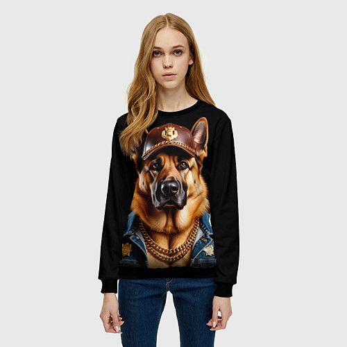 Женский свитшот Овчарка в бейсболке / 3D-Черный – фото 3