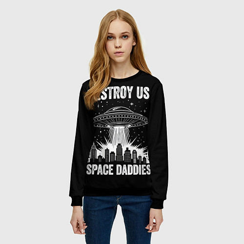 Женский свитшот Нападение нло / 3D-Черный – фото 3