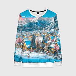 Женский свитшот Новогодняя деревушка в горах