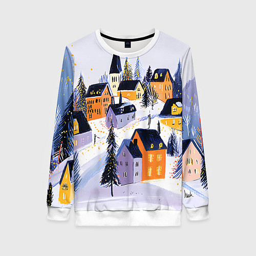 Женский свитшот Новогодние домики на горе / 3D-Белый – фото 1