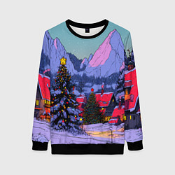 Свитшот женский Новогодние елки в горном городке, цвет: 3D-черный