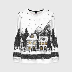 Женский свитшот Черно-белый новогодний город