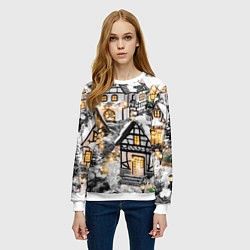 Свитшот женский Объемные новогодние дома, цвет: 3D-белый — фото 2