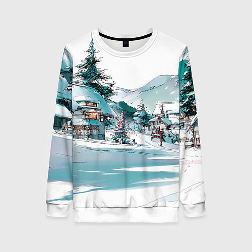 Женский свитшот Дома и елки - Новый год / 3D-Белый – фото 1