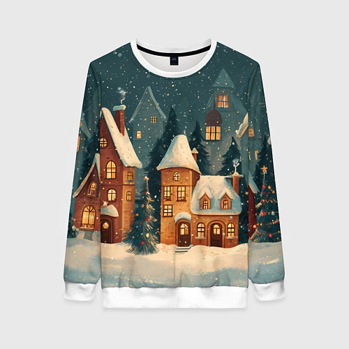 Женский свитшот Сказочный Новогодний городок / 3D-Белый – фото 1
