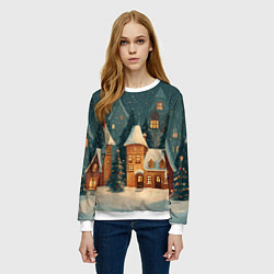 Свитшот женский Сказочный Новогодний городок, цвет: 3D-белый — фото 2