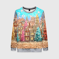 Свитшот женский Новогодний город в блестках, цвет: 3D-меланж