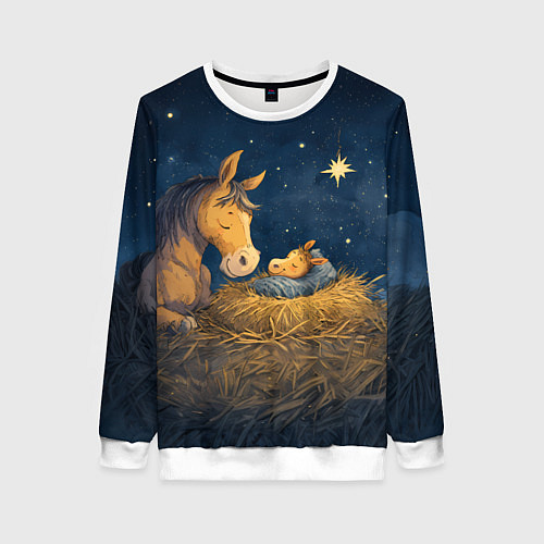 Женский свитшот Лошадка спит с жеребенком / 3D-Белый – фото 1