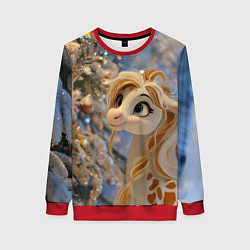 Женский свитшот Новогодняя лошадка в крапинку