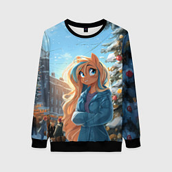 Свитшот женский Лошадка на новогодней площади, цвет: 3D-черный