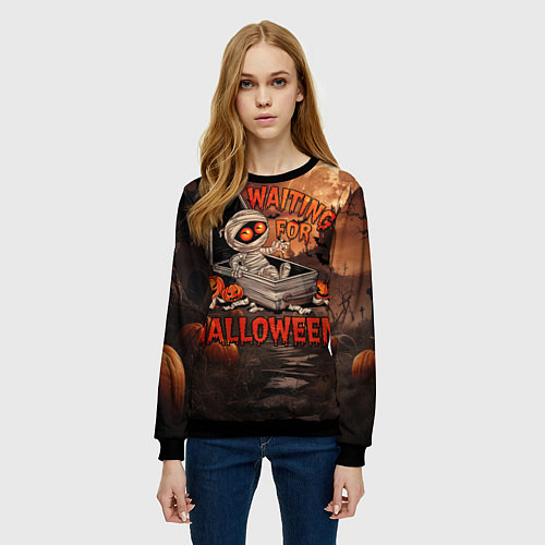 Женский свитшот Мумия в ожидании / 3D-Черный – фото 3