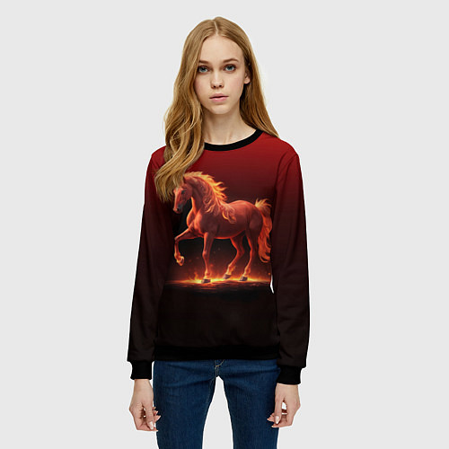 Женский свитшот Узор с конем огнем / 3D-Черный – фото 3