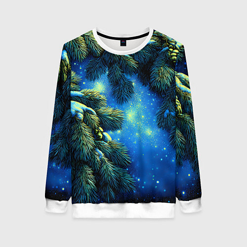 Женский свитшот Новогодние ветки елки / 3D-Белый – фото 1
