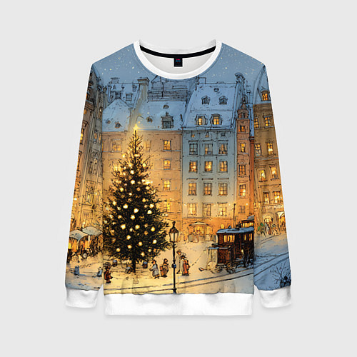 Женский свитшот Новый год в старом уютном городе / 3D-Белый – фото 1