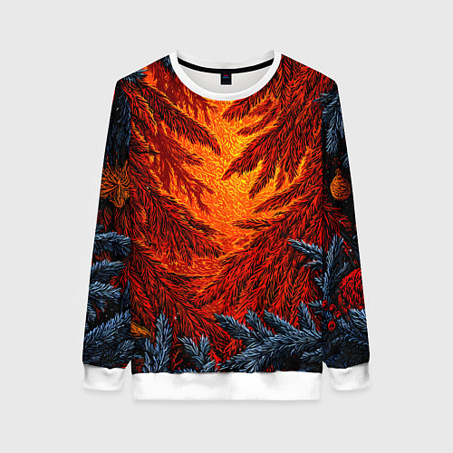 Женский свитшот Новогодние ветки елок / 3D-Белый – фото 1