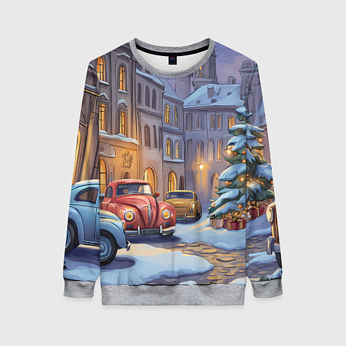 Женский свитшот Новогодний снежный двор / 3D-Меланж – фото 1