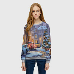 Свитшот женский Новогодний снежный двор, цвет: 3D-меланж — фото 2