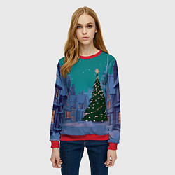 Свитшот женский Зеленая новогодняя елка во вдоре, цвет: 3D-красный — фото 2