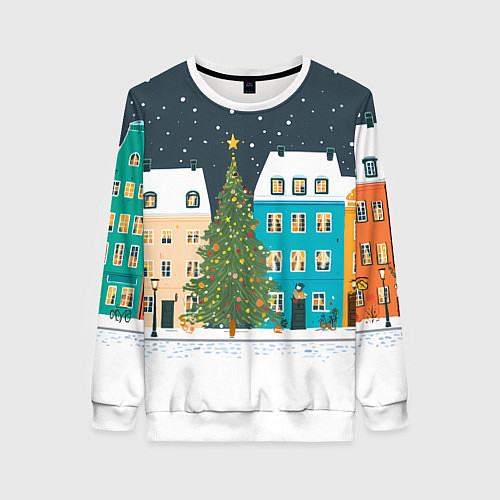 Женский свитшот Новогодний снежный город / 3D-Белый – фото 1
