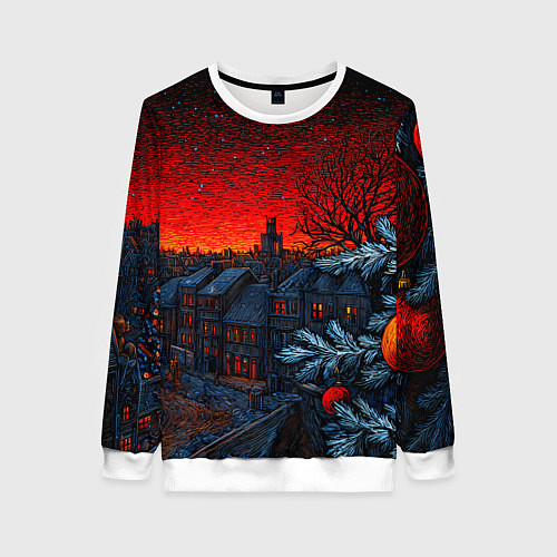 Женский свитшот Новый год в ночном городе / 3D-Белый – фото 1