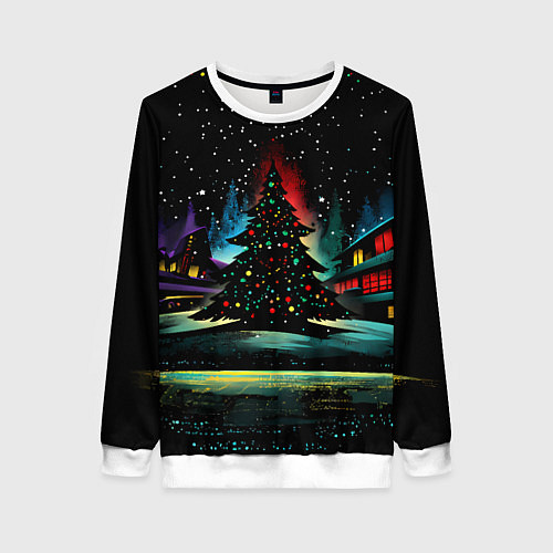 Женский свитшот Новый год на черном фоне / 3D-Белый – фото 1