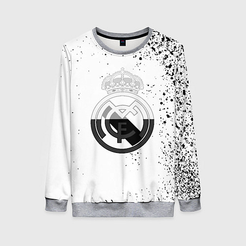 Женский свитшот Реал Мадрид черно белые краски / 3D-Меланж – фото 1