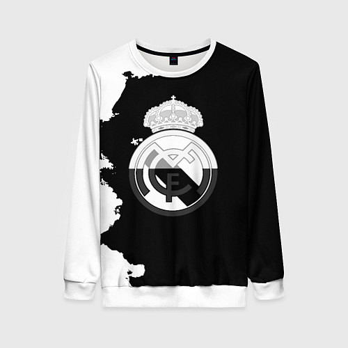 Женский свитшот Реал Мадрид черно белые краски / 3D-Белый – фото 1