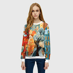 Свитшот женский Разноцветные новогодние домики, цвет: 3D-белый — фото 2