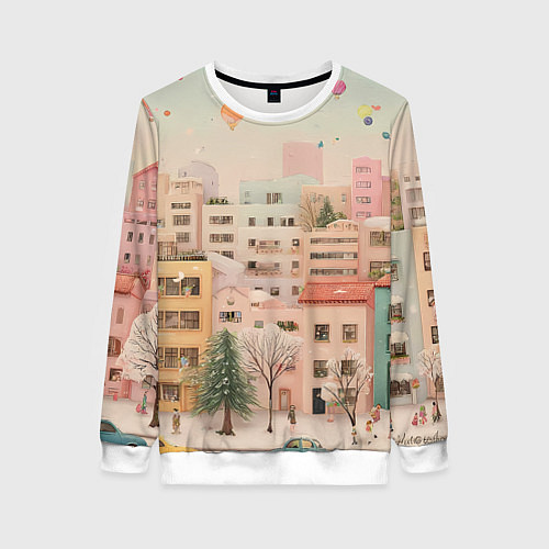 Женский свитшот Объемный новогодний город / 3D-Белый – фото 1