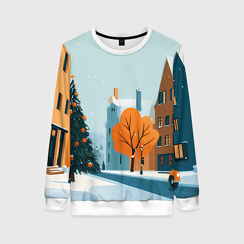 Женский свитшот Новогодняя улица / 3D-Белый – фото 1