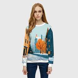 Свитшот женский Новогодняя улица, цвет: 3D-белый — фото 2