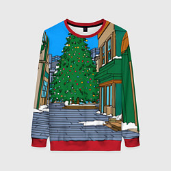 Свитшот женский Мультяшный новогодний двор, цвет: 3D-красный