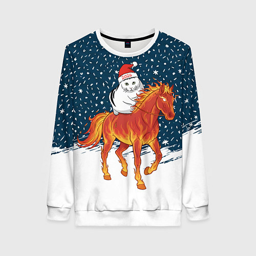 Женский свитшот Кот Бендер и огненный конь - 2026 / 3D-Белый – фото 1