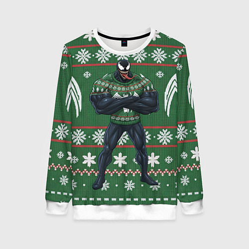 Женский свитшот Веном в вязаном свитере - новый год / 3D-Белый – фото 1