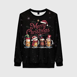 Женский свитшот Кружки пива в новогодних шапках