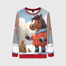 Женский свитшот Лошадка на зимней прогулке