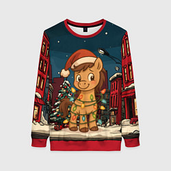 Женский свитшот Лошадка в новогодней гирлянде