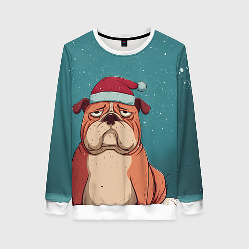 Женский свитшот Новогодний недовольный бульдог / 3D-Белый – фото 1