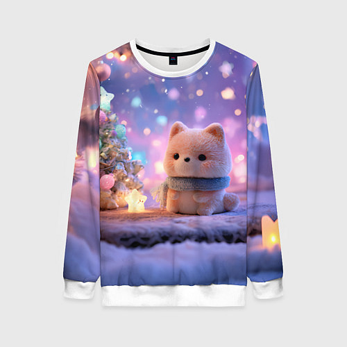 Женский свитшот Новогодний пушистый щенок / 3D-Белый – фото 1